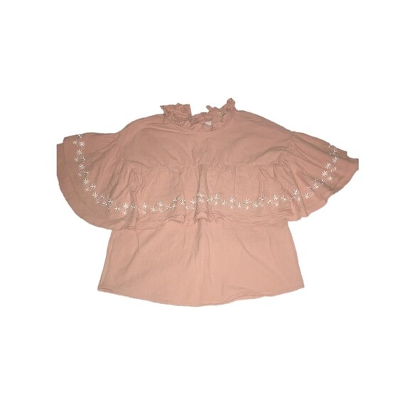 Listicle Tops - Listicle top Womens Large peach white embroidered tiered tunic ruffles keyhole